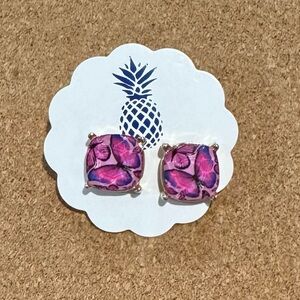 Pink and Purple Butterfly Square Earrings